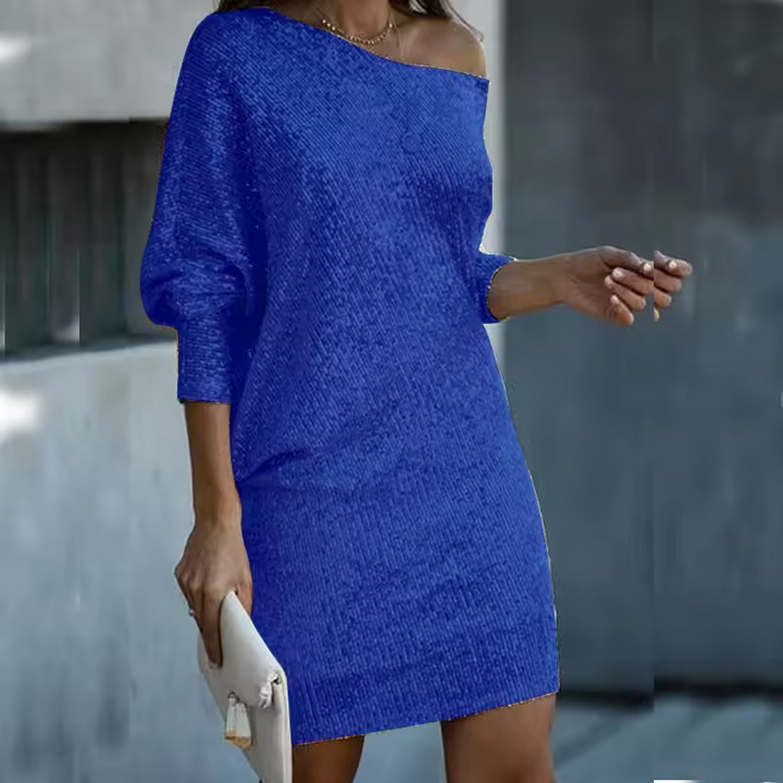 Elegant Sequin Mini Dress for Women with One Shoulder Batwing Sleeve Bodycon Sparkle Formal Party Style