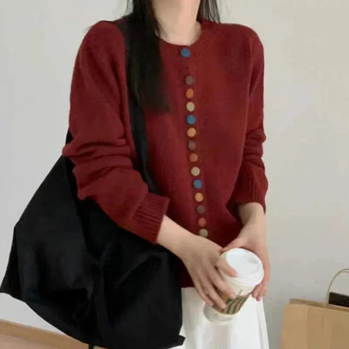 Comfortable Cardigan Sweater for Women with Round Neck Long Sleeve Button Front Relaxed Oversized Knit Style