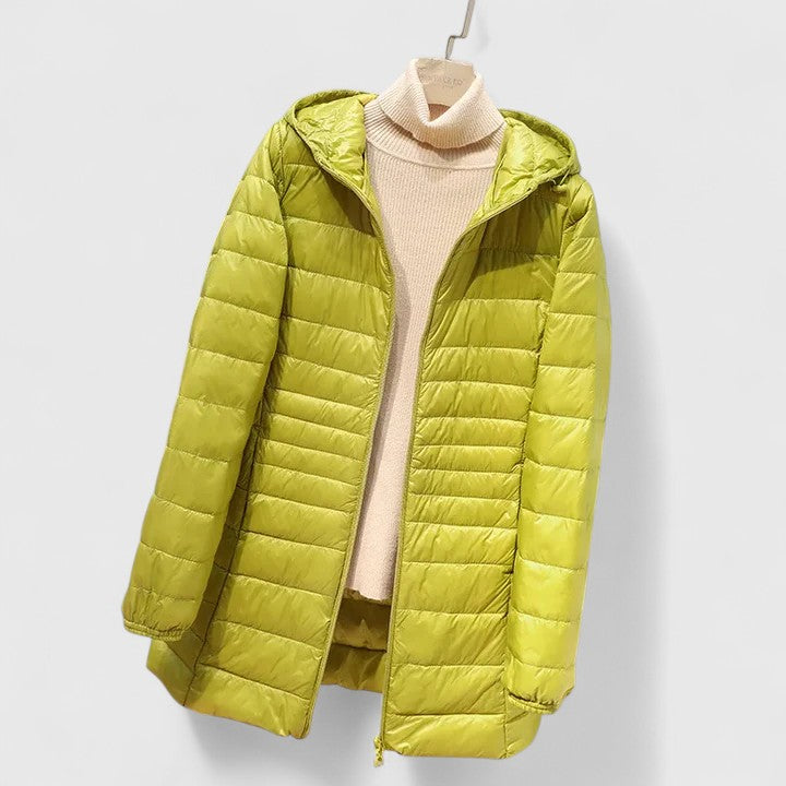 Effortless Quilted Puffer Jacket for Women with Hooded Long Sleeve Lightweight Longline Casual Style