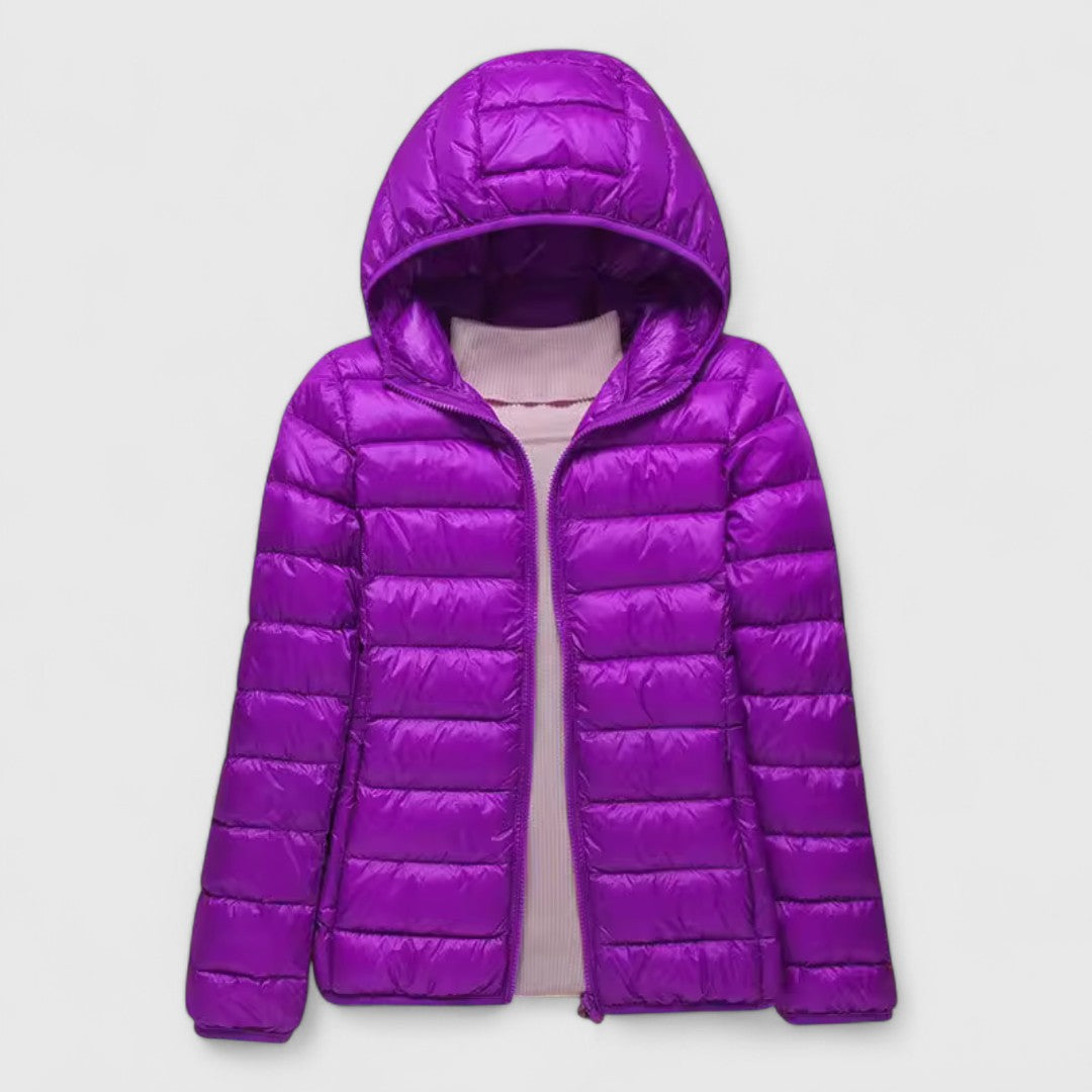 Effortless Quilted Puffer Jacket for Women with Hooded Long Sleeve Zip Front Lightweight Casual Style