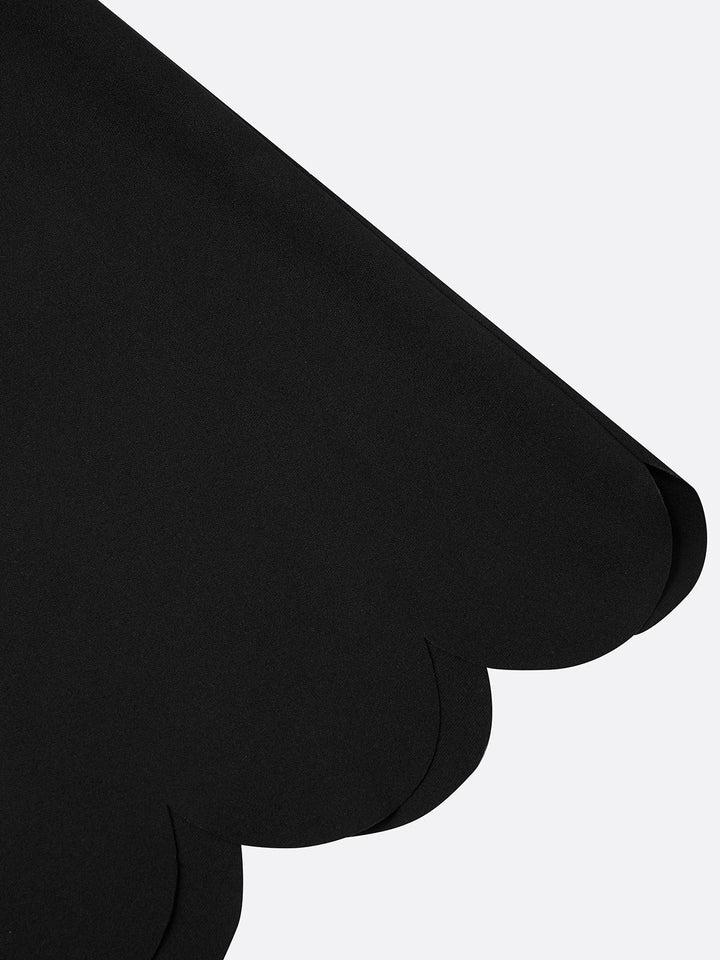 Elegant Black Midi Dress for Women with Scalloped Sweetheart Neckline Short Sleeve Fit and Flare Cocktail Style