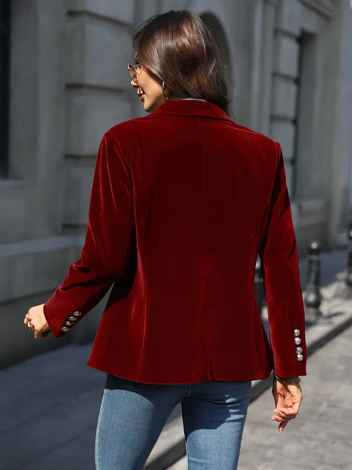 Elegant Velvet Blazer for Women with Lapel Collar Long Sleeve Single Button Tailored Formal Style
