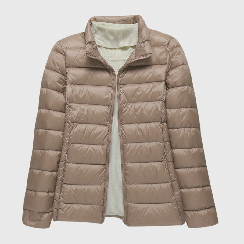 Effortless Quilted Puffer Jacket for Women with Hooded Long Sleeve Zip Front Lightweight Casual Style