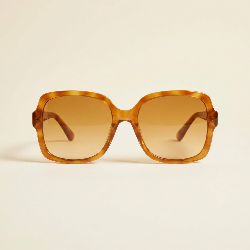 Aurore oversized retro sunglasses in honey tortoiseshell with amber lenses, against a cream studio backdrop