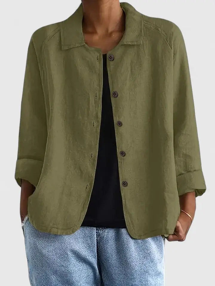 Effortless Linen Button Front Shirt for Women with Collar Long Sleeve Relaxed Casual Style