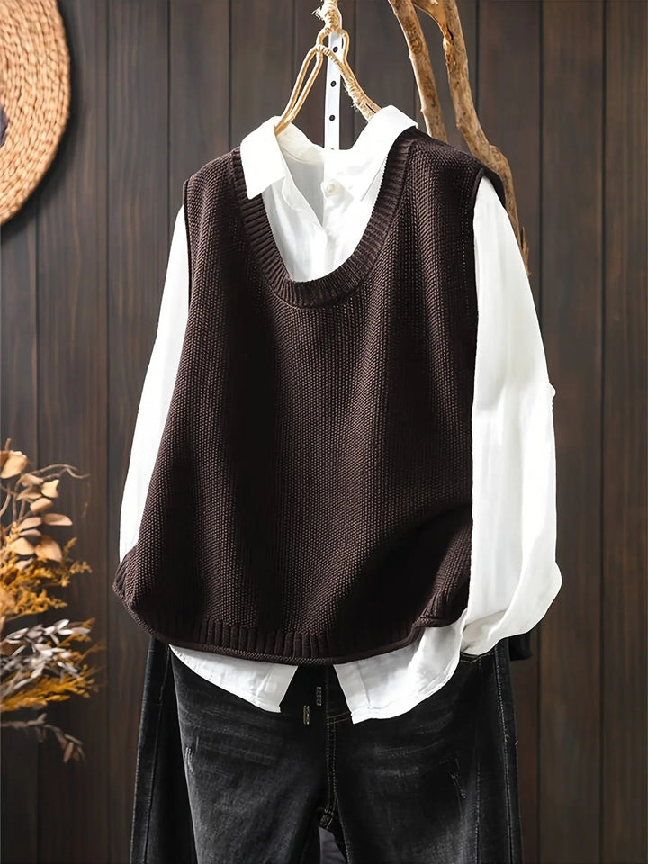 Comfortable Sweater Vest for Women with Round Neck Sleeveless Button Back Relaxed Oversized Knit Style