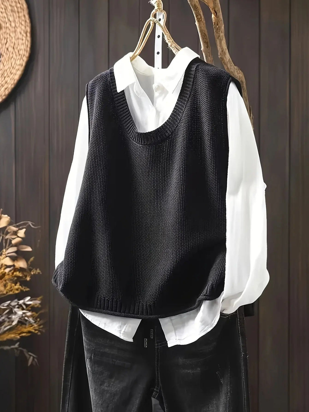 Comfortable Sweater Vest for Women with Round Neck Sleeveless Button Back Relaxed Oversized Knit Style