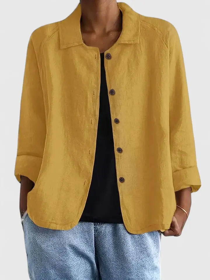 Effortless Linen Button Front Shirt for Women with Collar Long Sleeve Relaxed Casual Style