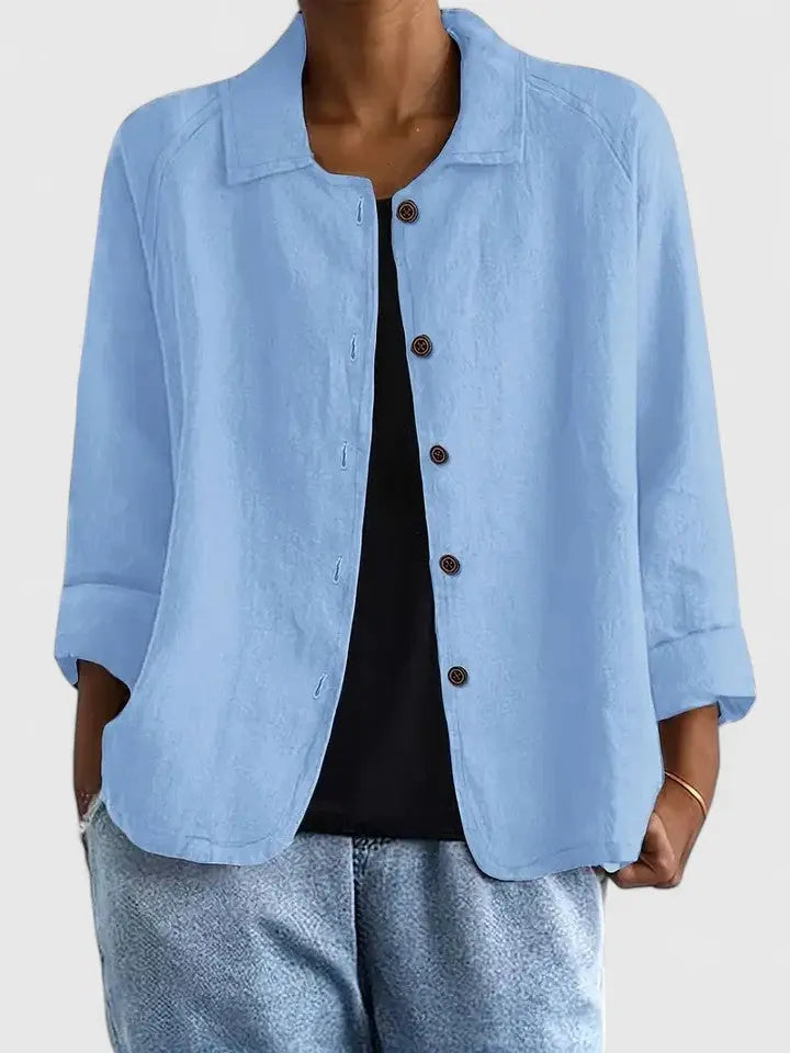 Effortless Linen Button Front Shirt for Women with Collar Long Sleeve Relaxed Casual Style