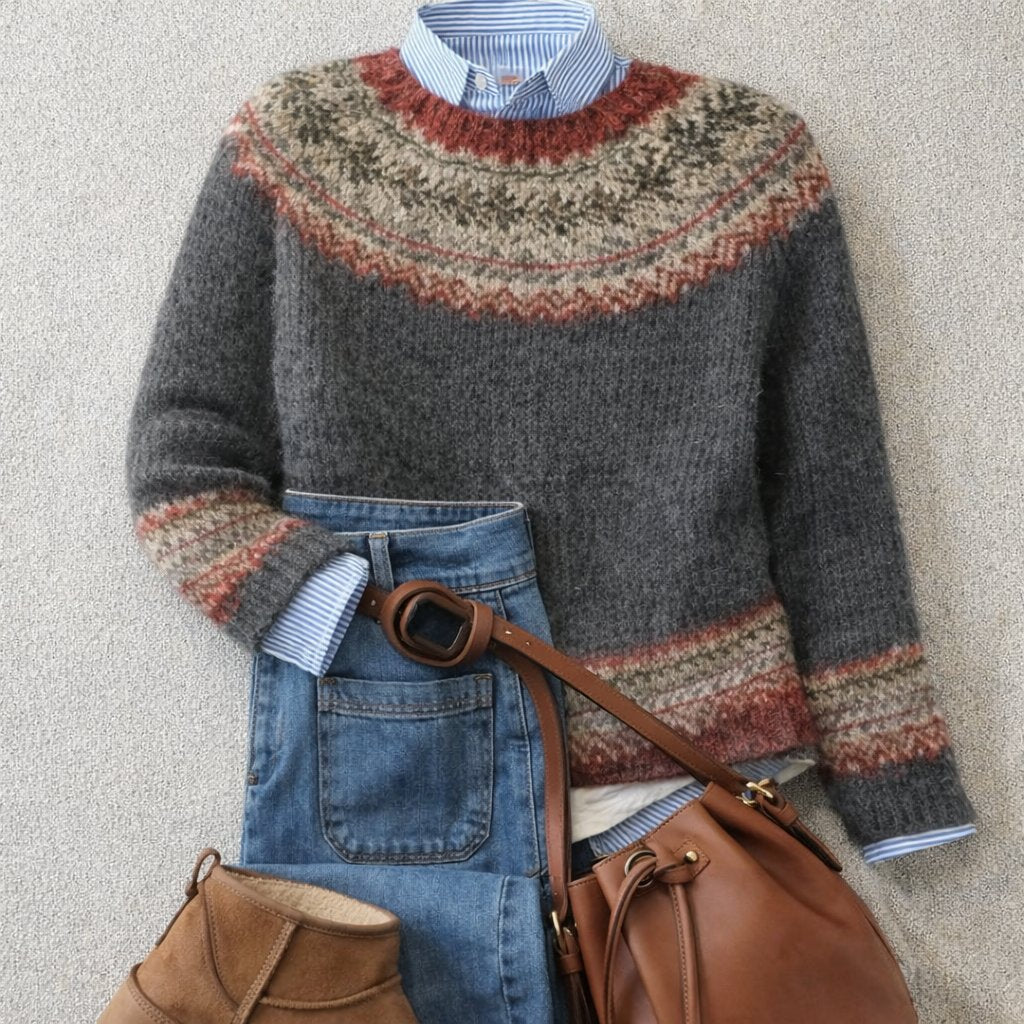 Comfortable Gray Fair Isle Sweater for Women