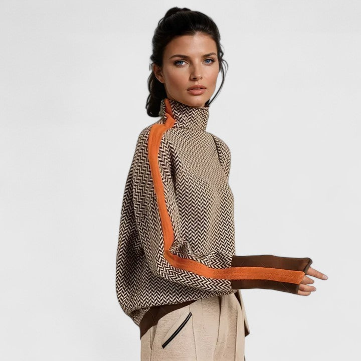 Comfortable Herringbone Print Sweater for Women