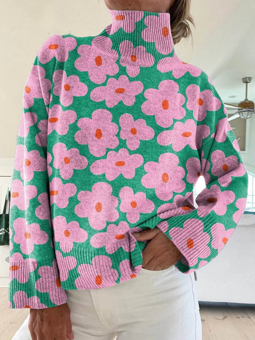 Comfortable Multicolor Floral Sweater for Women
