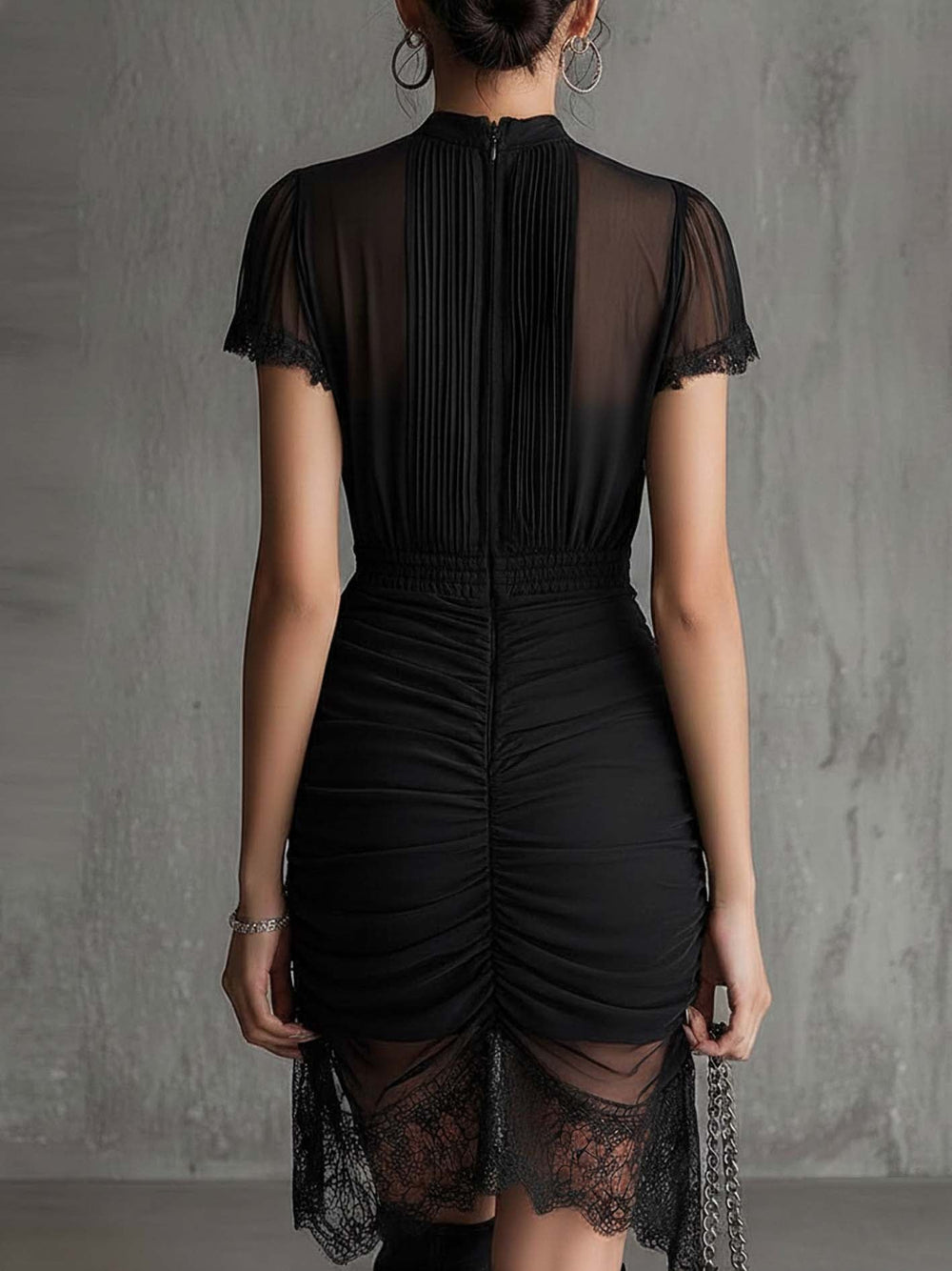 Elegant Black Mesh Midi Dress for Women – view 2