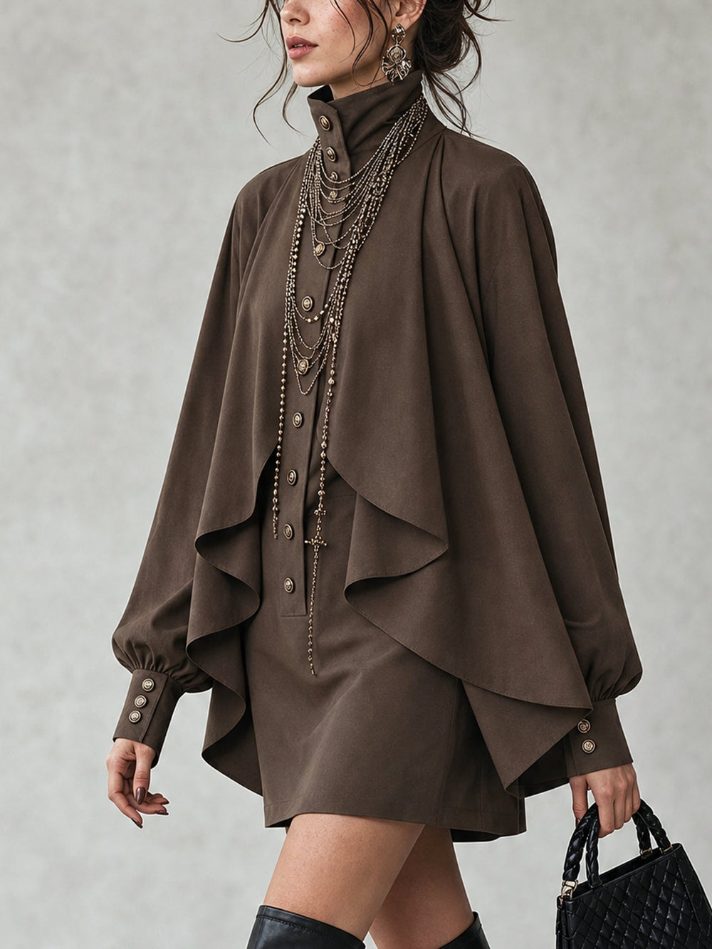 Elegant Chocolate Mini Dress for Women – view 2