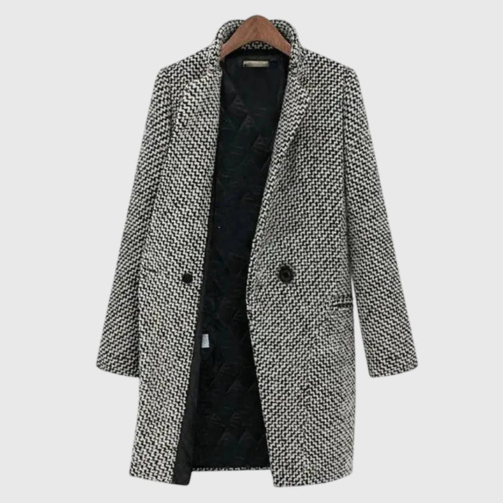 Elegant Gray Houndstooth Tweed Coat for Women