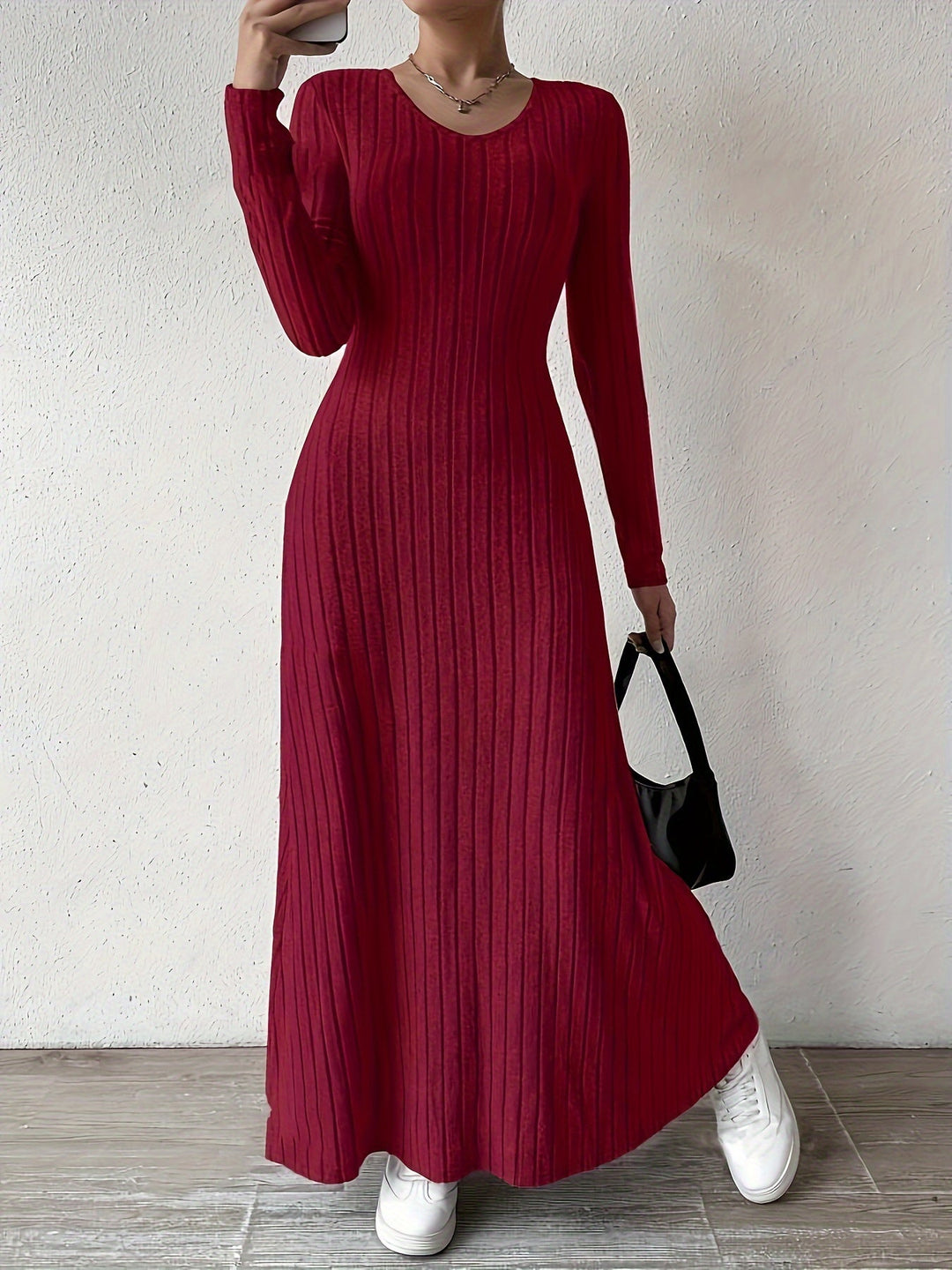 Elegant Ribbed Knit Maxi Dress for Women