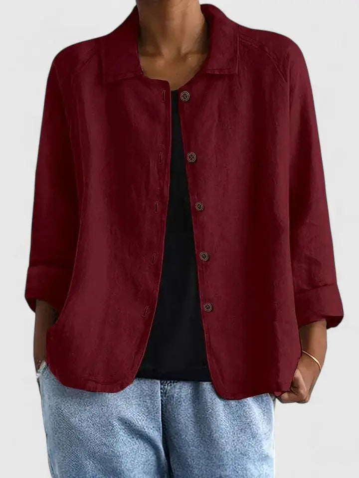 Effortless Linen Button Front Shirt for Women with Collar Long Sleeve Relaxed Casual Style