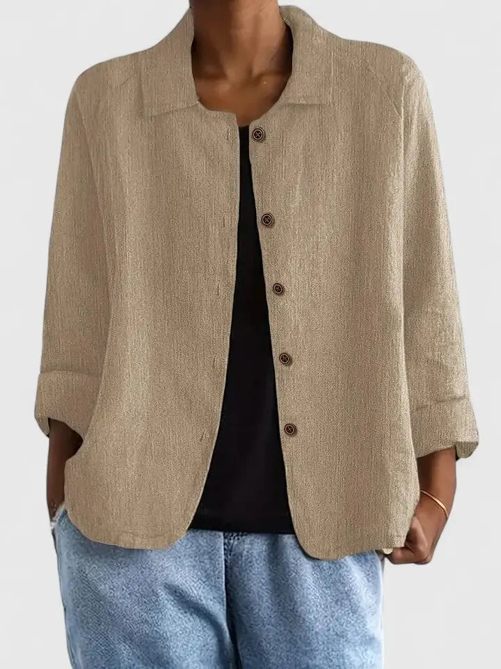 Effortless Linen Button Front Shirt for Women with Collar Long Sleeve Relaxed Casual Style