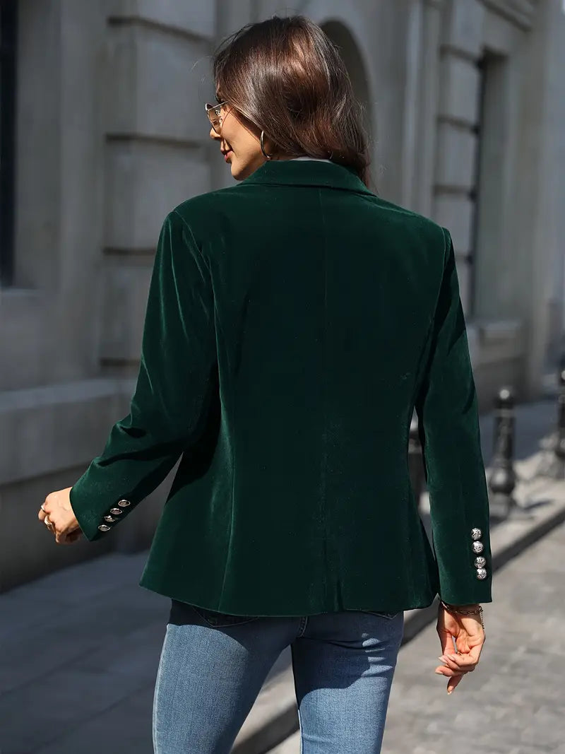 Elegant Velvet Blazer for Women with Lapel Collar Long Sleeve Single Button Tailored Formal Style
