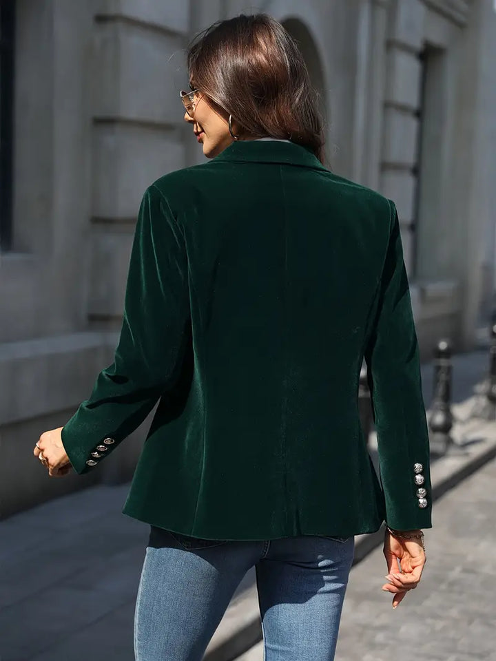 Elegant Velvet Blazer for Women with Lapel Collar Long Sleeve Single Button Tailored Formal Style