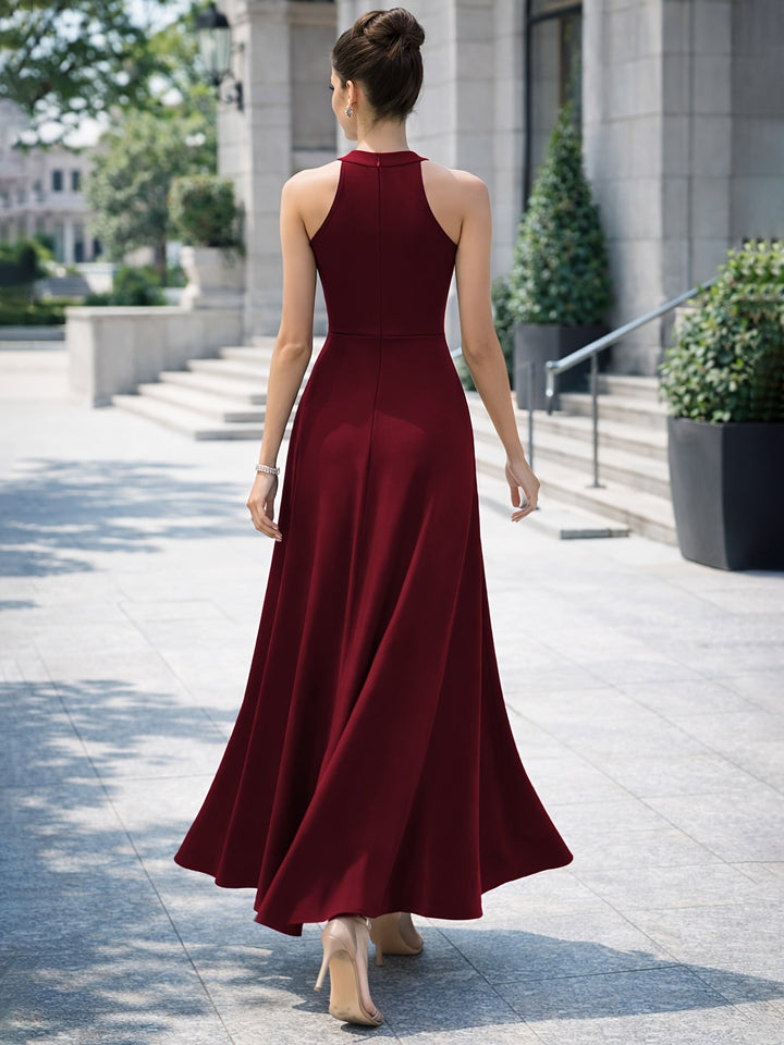 Elegant Maxi Dress for Women with High Neck Sleeveless High Slit A Line Flowing Formal Wedding Guest Style