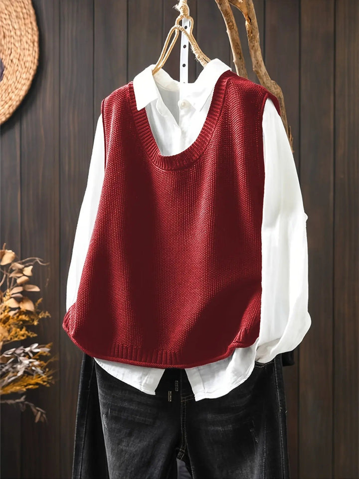 Comfortable Sweater Vest for Women with Round Neck Sleeveless Button Back Relaxed Oversized Knit Style
