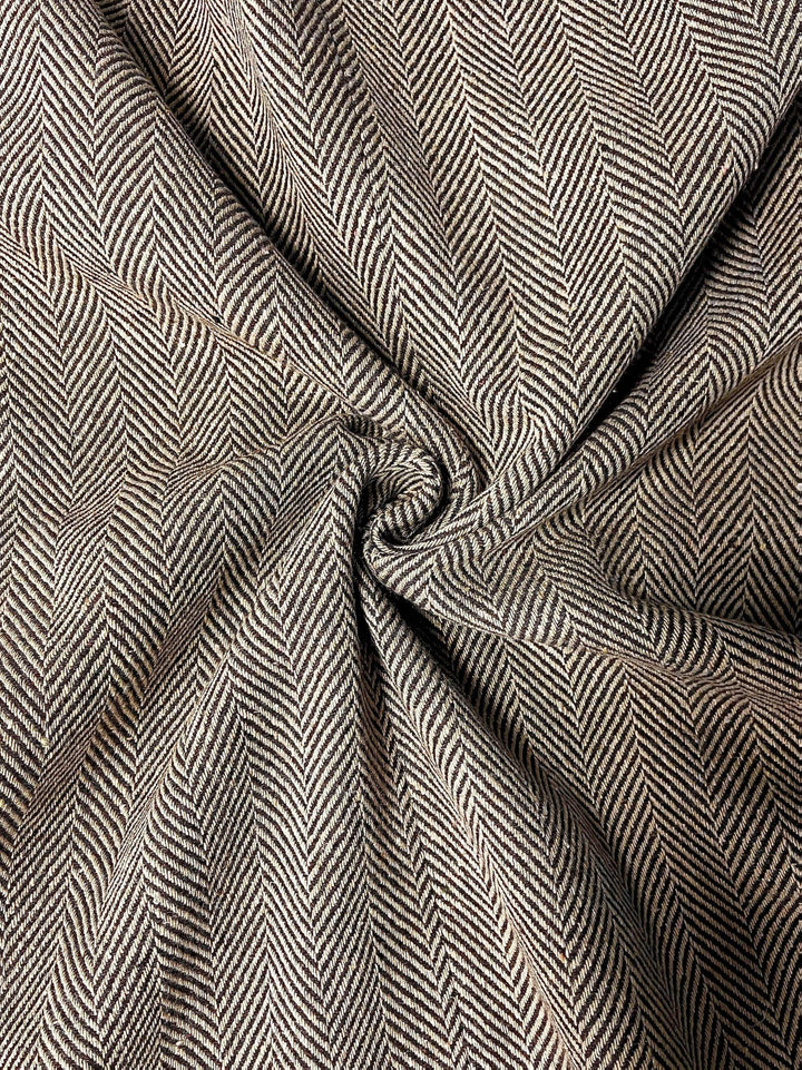 Elegant Khaki Herringbone Tweed Blazer for Women with Lapel Collar Long Sleeve Leather Trim Gold Button Style