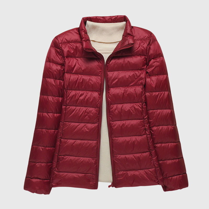 Effortless Quilted Puffer Jacket for Women with Hooded Long Sleeve Zip Front Lightweight Casual Style