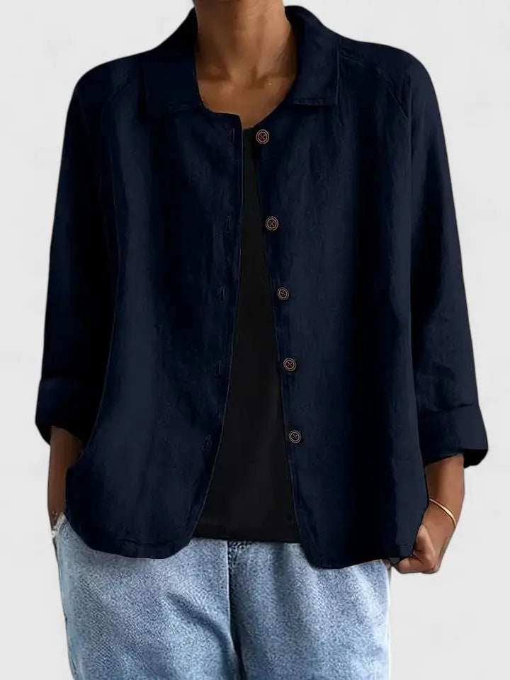 Effortless Linen Button Front Shirt for Women with Collar Long Sleeve Relaxed Casual Style