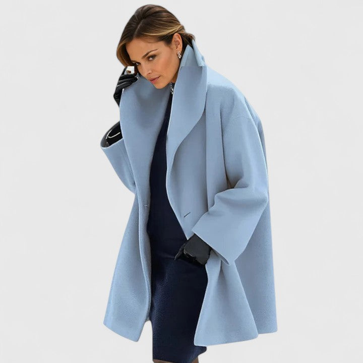 Elegant Wool Coat for Women with Shawl Collar Long Sleeve Oversized Midi Length Style