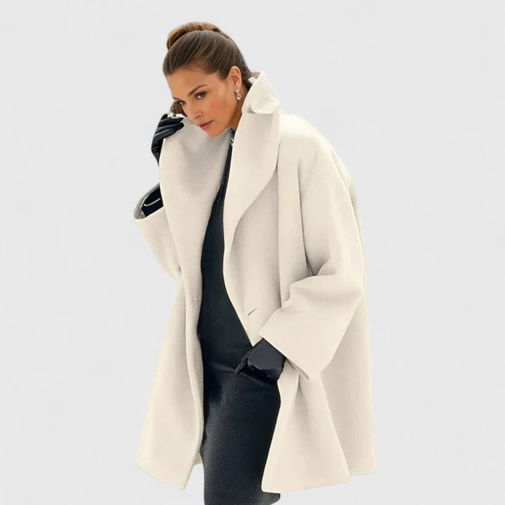 Effortless Wool Coat for Women with Shawl Collar Long Sleeve Draped Relaxed Oversized Style