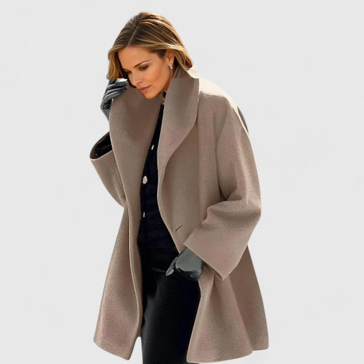 Effortless Wool Coat for Women with Shawl Collar Long Sleeve Draped Relaxed Oversized Style