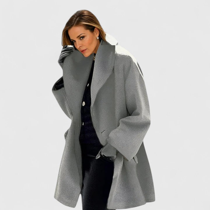 Effortless Wool Coat for Women with Shawl Collar Long Sleeve Draped Relaxed Oversized Style