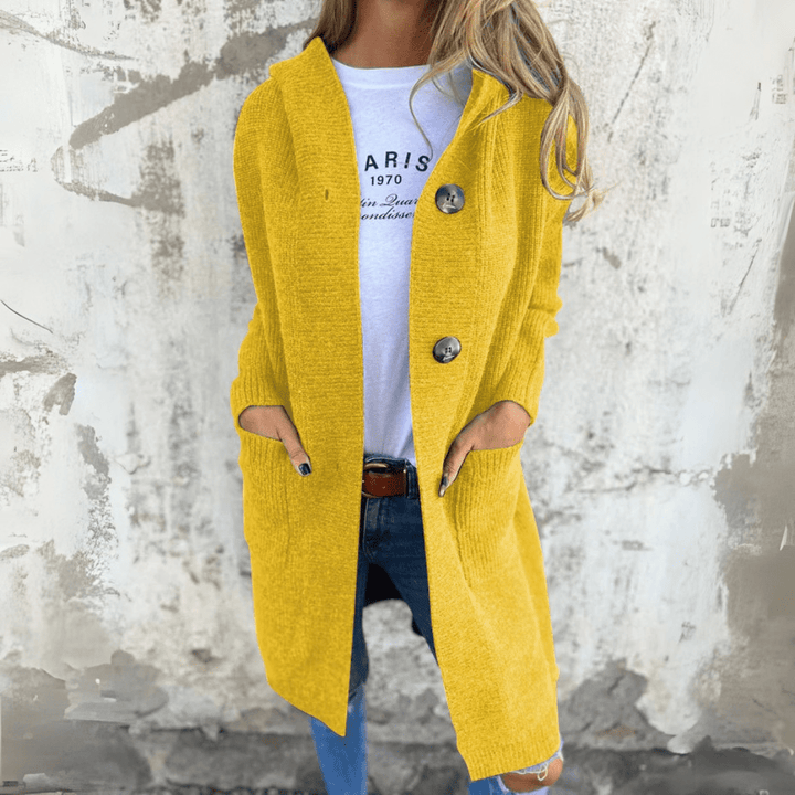 Comfortable Hooded Cardigan Sweater for Women with Button Front Long Sleeve Relaxed Ribbed Knit Style