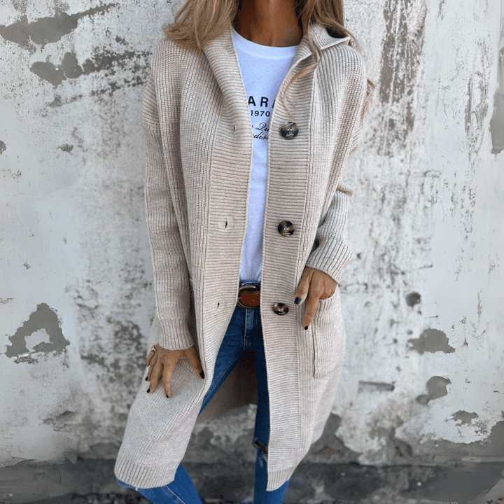 Comfortable Hooded Cardigan Sweater for Women with Button Front Long Sleeve Relaxed Ribbed Knit Style