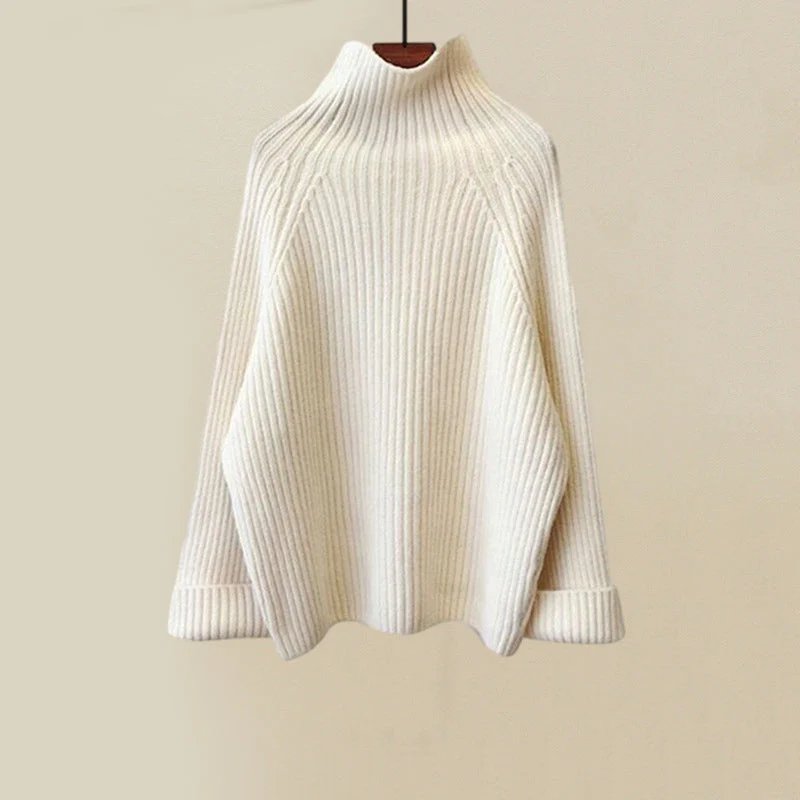 Comfortable White Knit Three Piece Set for Women with High Neck Sweater Puffer Vest Wide Leg Pant Casual Style