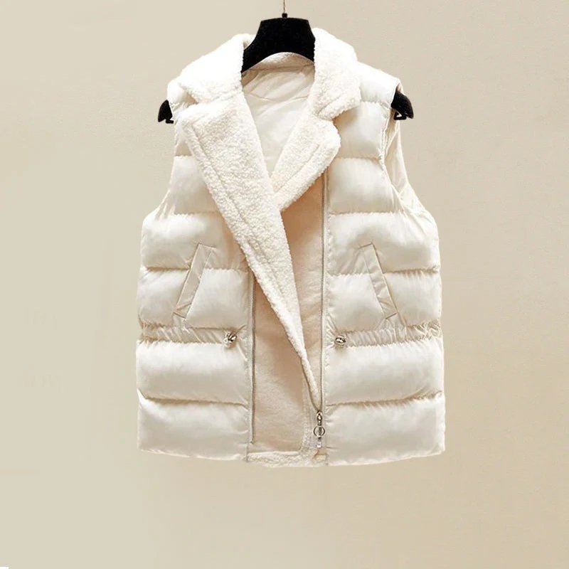Comfortable White Knit Three Piece Set for Women with High Neck Sweater Puffer Vest Wide Leg Pant Casual Style