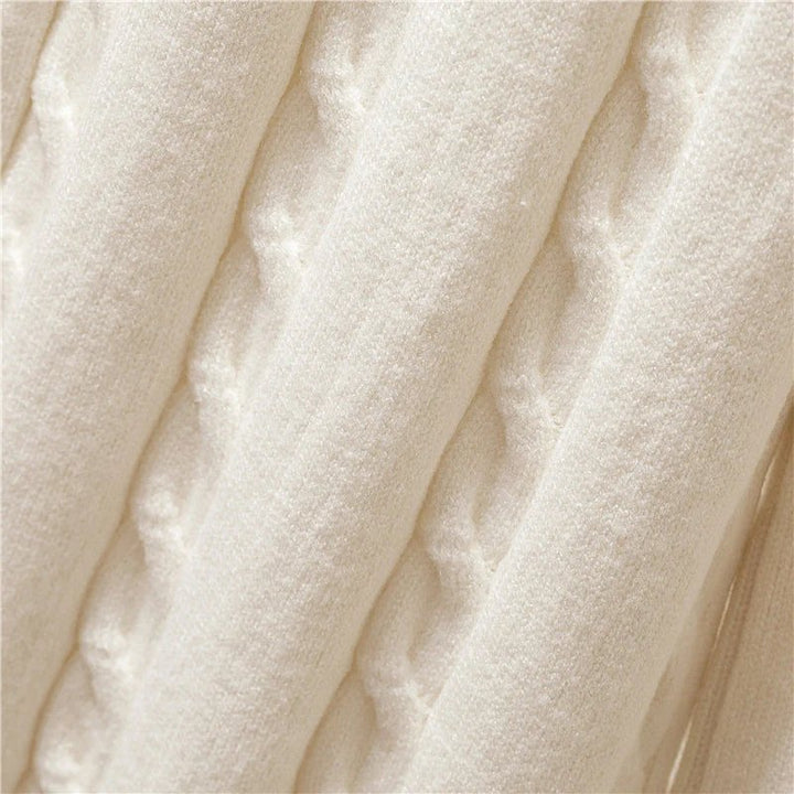 Comfortable White Knit Three Piece Set for Women with High Neck Sweater Puffer Vest Wide Leg Pant Casual Style
