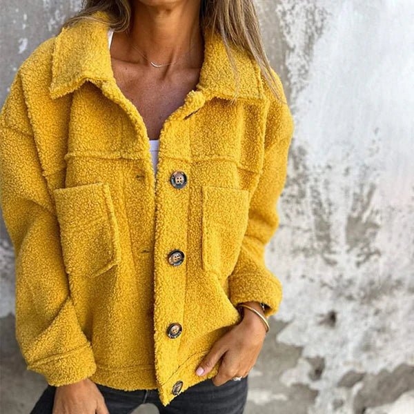 Comfortable Sherpa Jacket for Women with Collar Long Sleeve Button Front Relaxed Casual Style