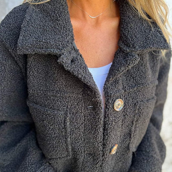 Comfortable Sherpa Jacket for Women with Collar Long Sleeve Button Front Relaxed Casual Style