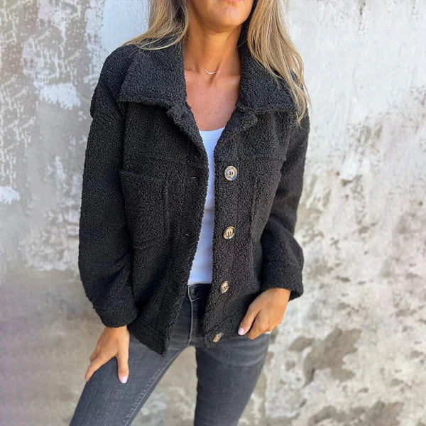 Comfortable Sherpa Jacket for Women with Collar Long Sleeve Button Front Relaxed Casual Style