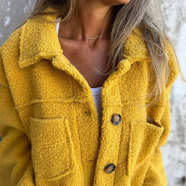 Comfortable Sherpa Jacket for Women with Collar Long Sleeve Button Front Relaxed Casual Style