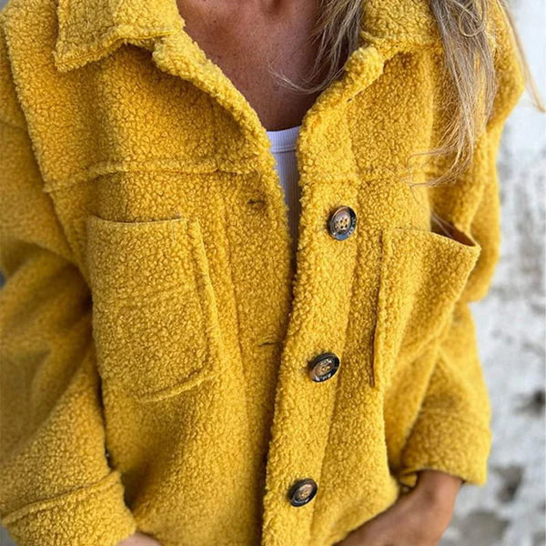 Comfortable Sherpa Jacket for Women with Collar Long Sleeve Button Front Relaxed Casual Style