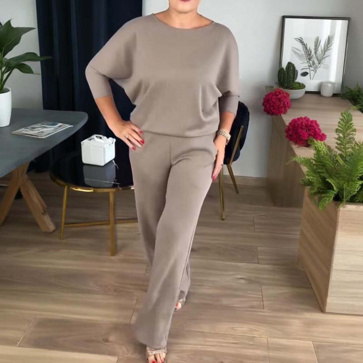 Elegant Three Piece Set for Women with Round Neck Top Open Front Cardigan Wide Leg Pant Formal Style