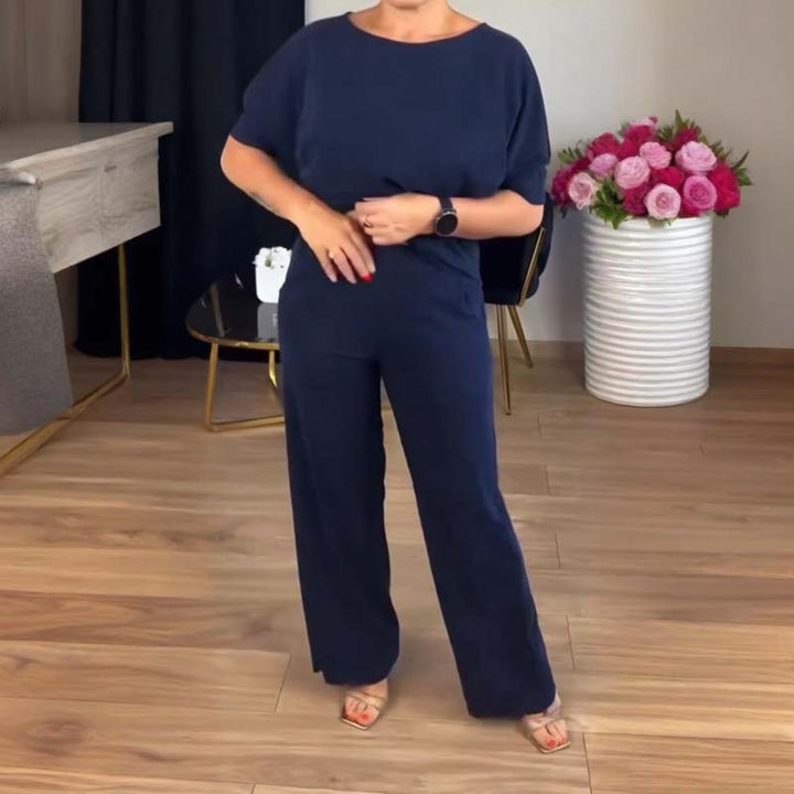 Elegant Three Piece Set for Women with Round Neck Top Open Front Cardigan Wide Leg Pant Formal Style