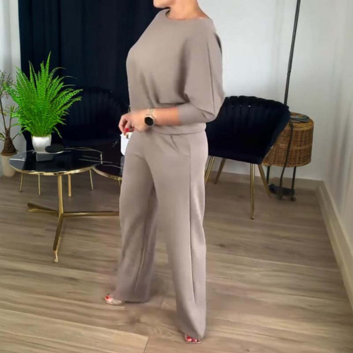 Elegant Three Piece Set for Women with Round Neck Top Open Front Cardigan Wide Leg Pant Formal Style