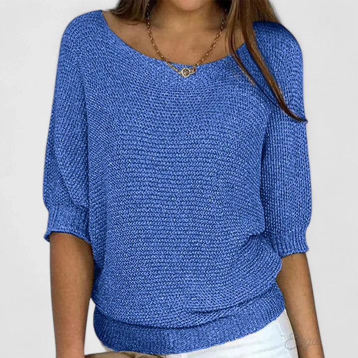 Comfortable Waffle Knit Sweater for Women with Boat Neck Batwing Sleeve Ribbed Hem Oversized Style