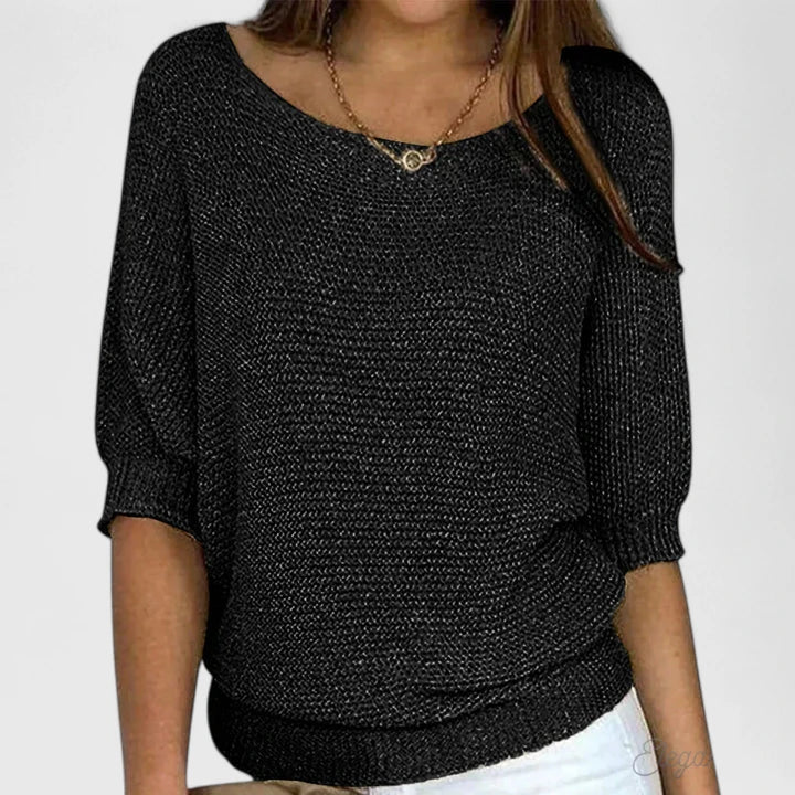 Comfortable Waffle Knit Sweater for Women with Boat Neck Batwing Sleeve Ribbed Hem Oversized Style