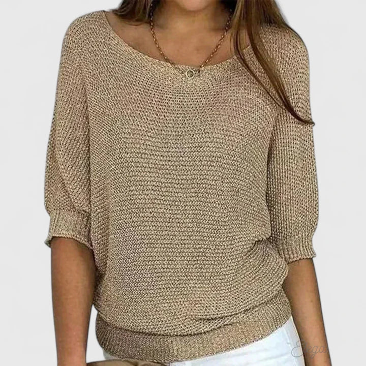 Comfortable Waffle Knit Sweater for Women with Boat Neck Batwing Sleeve Ribbed Hem Oversized Style