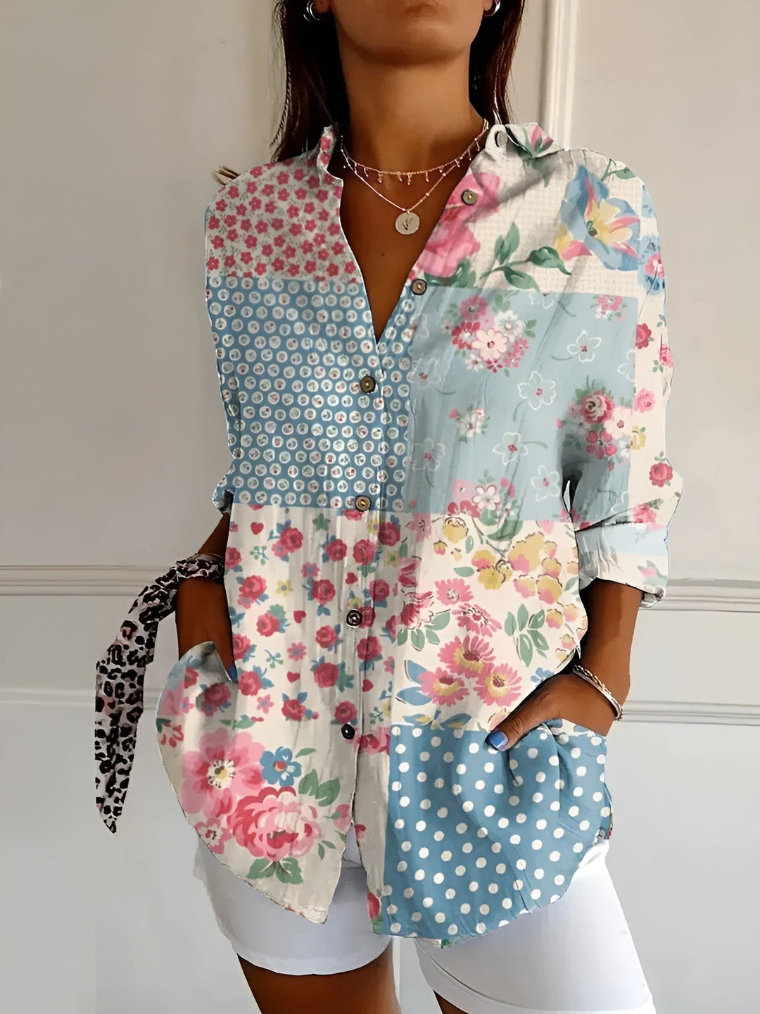 Effortless Floral Blouse for Women with Collar Long Sleeve Button Front Relaxed Flowing Style